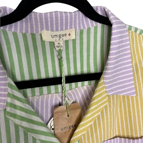NEW Umgee Color Block Button Up Mini Shirt Dress Size XL Stripped Multicolor - Picture 5 of 12